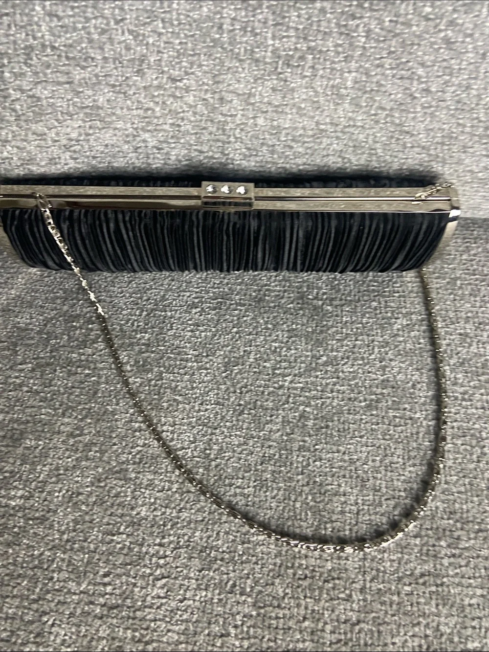 Black Pleated Satin Evening Clutch with Chain Strap